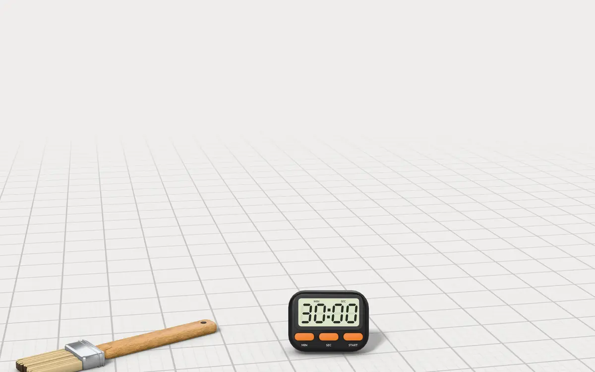 Illustration of the 5 automotive seam sealers to scale, next to a chip brush and a shop timer for size