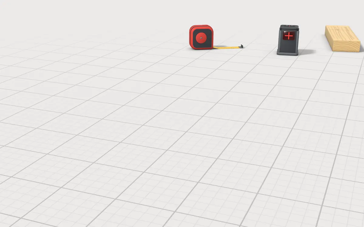 Illustration of the 5 digital levels and angle gauges to scale, next to a 2x4 offcut, a tape measure, a carpenter's pencil and a cross-line laser for size