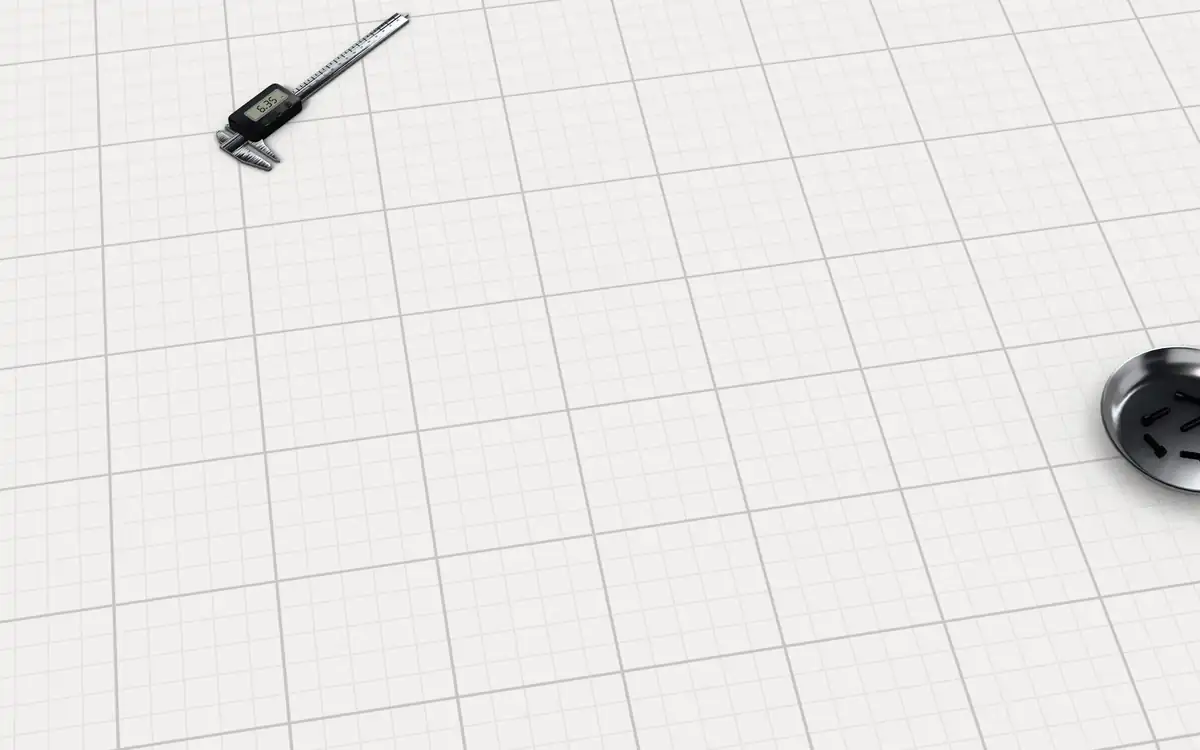 Illustration of the 5 hex key sets to scale, next to a digital caliper and a magnetic parts tray of cap screws for size