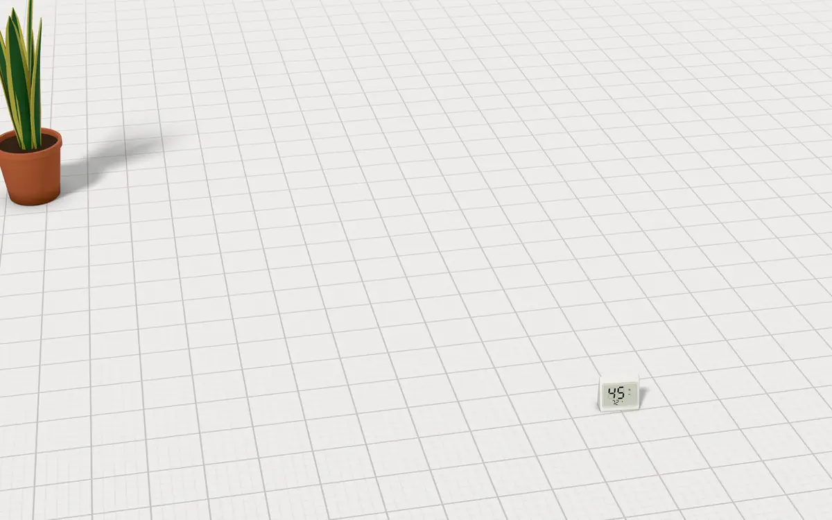 Illustration of the 5 home humidifiers to scale, next to a desk hygrometer and a snake plant for size