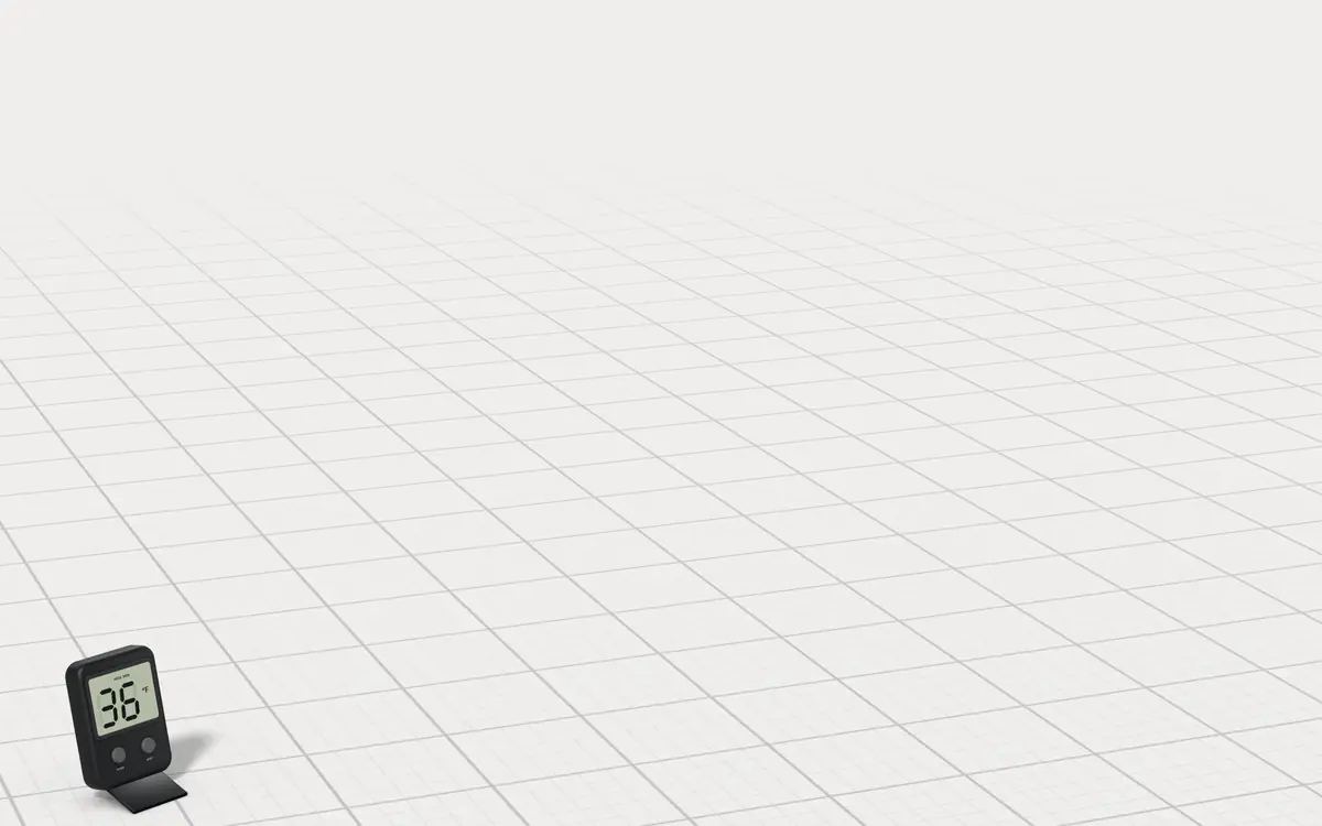 Illustration of the 5 one-gallon insulated water jugs to scale, next to a digital cooler thermometer for size