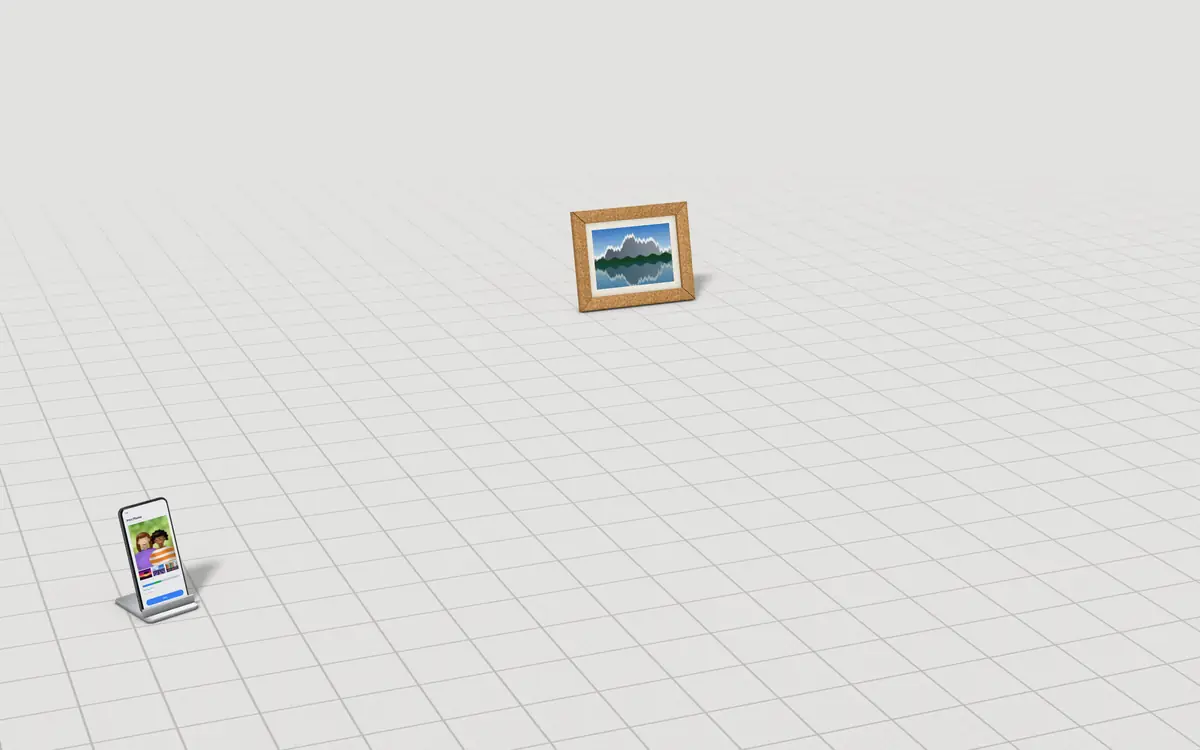 Illustration of the 5 photo printers to scale, next to a phone sending a photo to print and a framed print for size