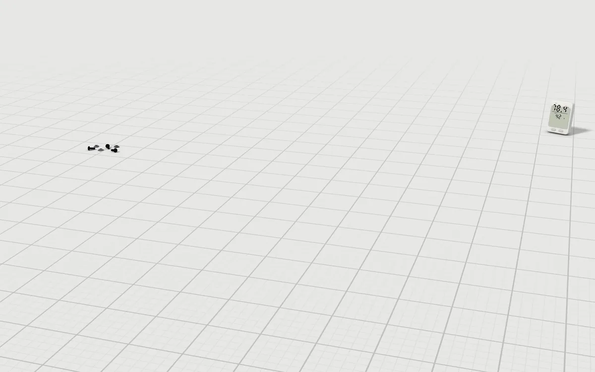 Illustration of the 5 rack fan panels to scale, next to a desk thermometer and a few cage nuts for size