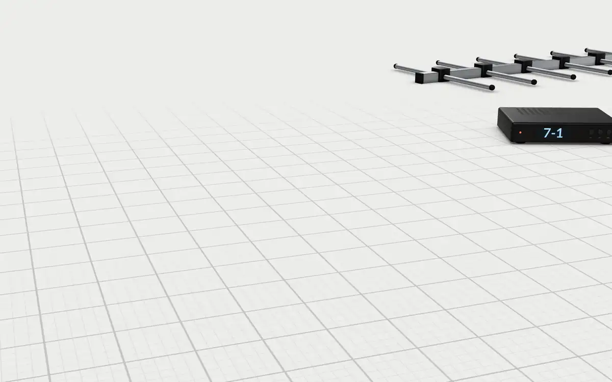 Illustration of the 5 TV antenna amplifiers to scale, next to a digital TV tuner box and a yagi antenna section for size