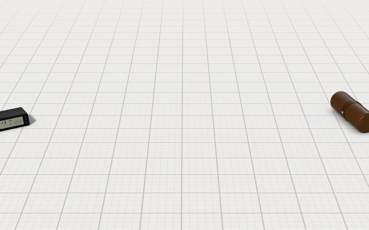 Illustration of the 5 automatic watch winders to scale, next to a watch timegrapher and a leather watch roll for size